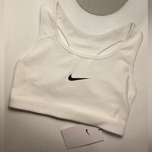 Nike White Dri-FIT Sports Bra with Black Swoosh